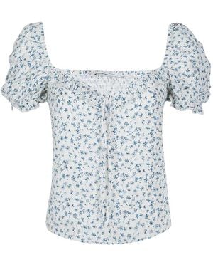 Mar De Margaritas Letizia Floral Puff-Sleeve Blouse - Blue