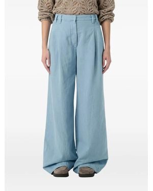Brunello Cucinelli Pantalones Anchos Con Pinzas - Azul