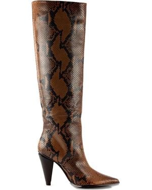 Roberto Festa 80Mm Snake-Print Pointed Boots - Brown