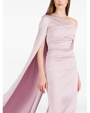 Talbot Runhof Asymmetrical-Neck Cape-Embellished Gown - Pink