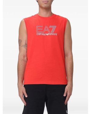EA7 Logo-Print Cotton Vest - Red