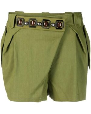 Alberta Ferretti Stone-Detailing Low-Rise Mini Shorts - Green