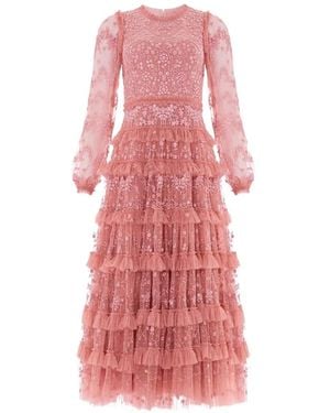 Needle & Thread Blossom Ruffled Lace Maxi Dress - Pink