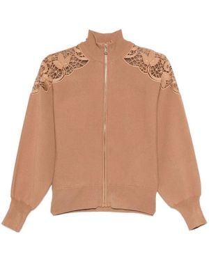 Twinset Lace-Insert Zip-Up Jacket - Natural