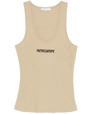 Patrizia Pepe Logo-Embroidered Ribbed Tank Top - Natural
