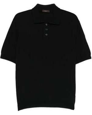 Zanone Polo Boutonné À Manches Courtes - Black