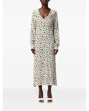 Mar De Margaritas Butterfly-Print Ruffled Midi Dress - White