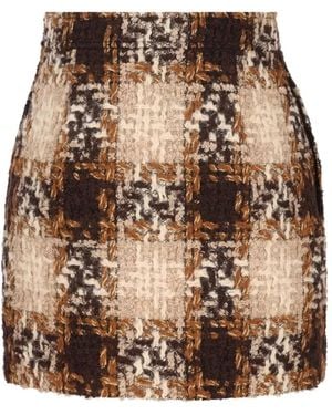 Saint Laurent Checked Tweed Skirt - Natur