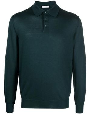 Cruciani Fine-Knit Long-Sleeved Polo Shirt - Green