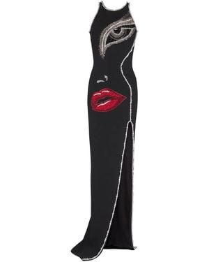Balmain Face-Motif Maxi Dress - Black