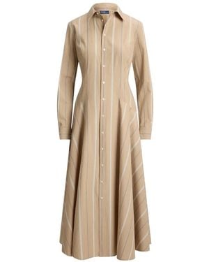 Polo Ralph Lauren Striped Cotton Panelled Shirt-Dress - Natural