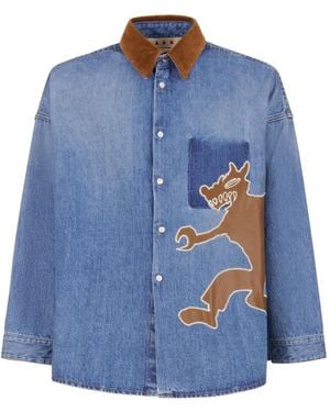 Marni X Slawn & Soldier Wolf-Patch Denim Shirt - Blue