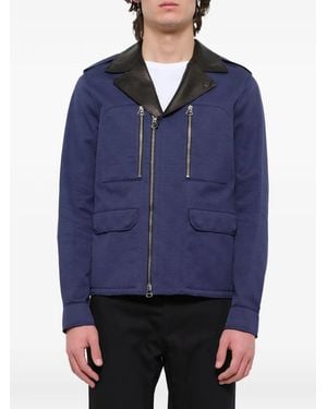 Lanvin Leather-Trim Zip-Up Jacket - Blue