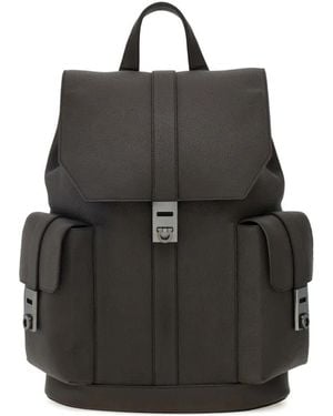 Ferragamo Ammered Leather Utility Backpack - Black