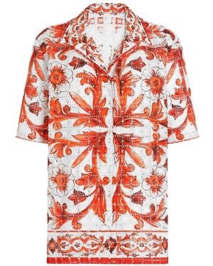 Dolce & Gabbana Majolica-Print Broderie Anglaise Lace Shirt - Red