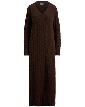Polo Ralph Lauren Cable-Knit V-Neck Jumper Maxi Dress - Brown