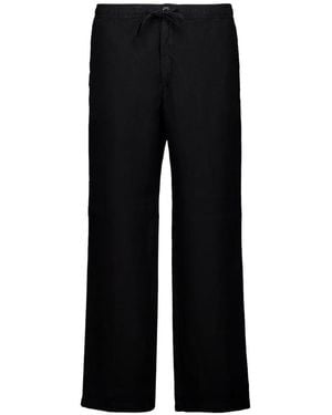 120% Lino Pantalon À Lien De Resserrage - Black