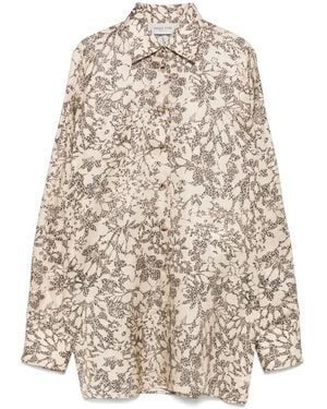 Golden Goose Floral Pattern Silk Shirt With Classic Collar - Natural