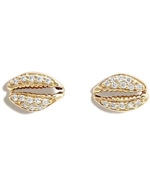 Sydney Evan 14kt Yellow Gold Cowrie Shell Diamond Stud Earrings - Metallic