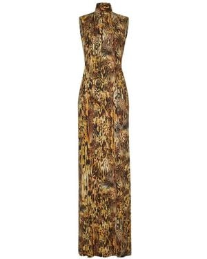 Adam Lippes Theo Abstract-Print Silk Maxi Dress - Metallic