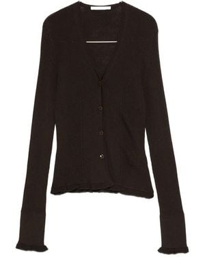 Cecilie Bahnsen Ribbed Ruffle-cuff Cardigan - ブラック