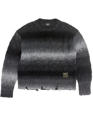 HTC Distressed-Pullover Mit Zopfmuster - Schwarz