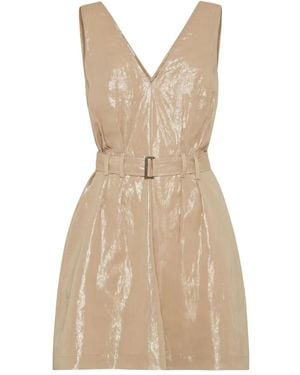 Brunello Cucinelli Lamé Belted Mini Dress - Natural
