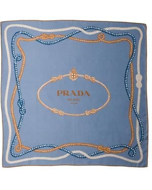 Prada Pañuelo De Seda Estampado - Azul