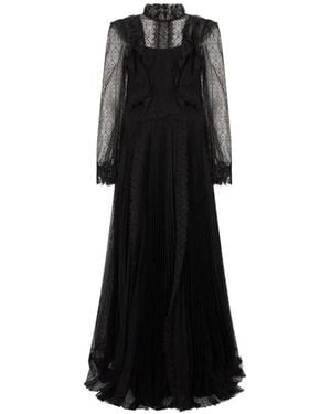 Alberta Ferretti Ruffled Pleated Panelled Flared Maxi Dress - Black