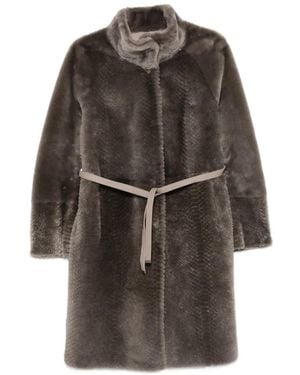 Suprema X Eraldo Belted Snake-Effect Coat - Grey