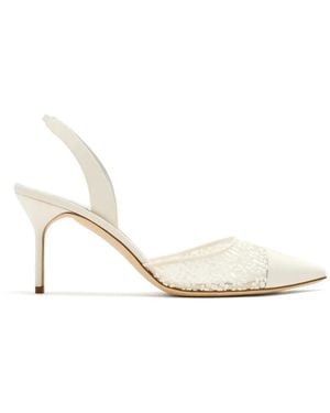 Manolo Blahnik Capeli Slingback-Pumps Mit Spitzeneinsätzen - Weiß