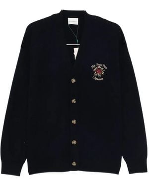 Drole de Monsieur Rose-Embroidery Button-Up Cardigan - Black
