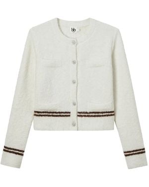 B+ AB Stripe-Trim Button-Up Cardigan - White