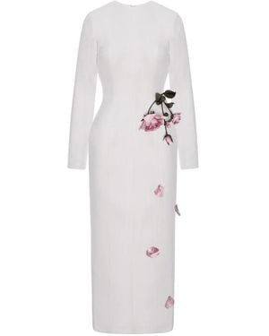Cristina Savulescu Rose-Appliqué Long-Sleeves Midi Dress - White