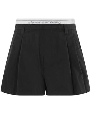 Alexander Wang Logo-Elastic Pleated Shorts - Black