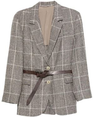 Brunello Cucinelli チェック ベルテッドジャケット - グレー