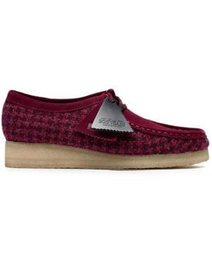 Clarks Wallabee Harris Tweed Derby Shoes - Red