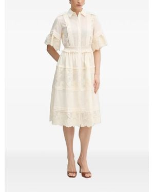 Silvian Heach Lace-Panelled Pleated Midi Dress - Natural
