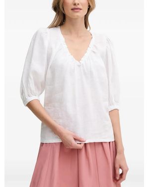 Mos Mosh Puff-Sleeve V-Neck Blouse - White