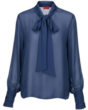 Isaia Pussy-Bow Sheer Blouse - Blue