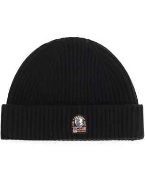 Parajumpers Ribbed-Knit Logo-Patch Beanie Hat - Black