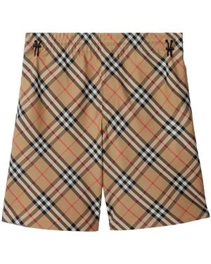 Burberry Shorts Con Stampa Vintage Check - Marrone
