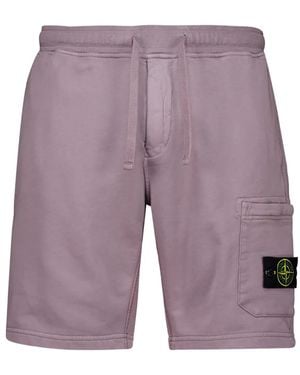 Stone Island Organic Cotton-Fleece Bermuda Shorts - Purple