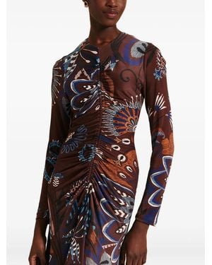FARM Rio Floral-Print Gathered Midi Dress - Brown