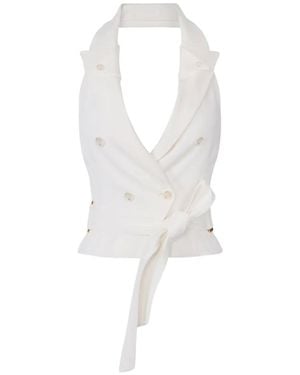 Elisabetta Franchi Halter Neck Collared Waistcoat - White