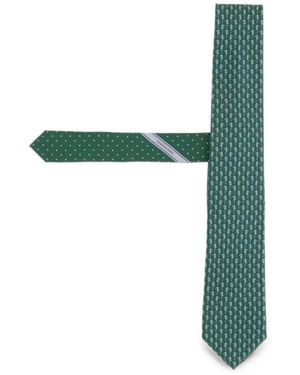 Ferragamo Seahorse Print Silk Tie - Green