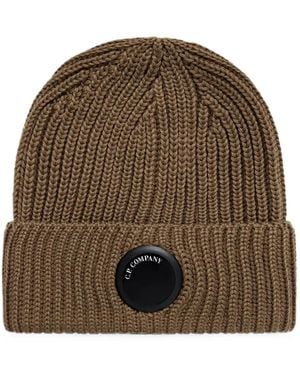 C.P. Company Extrafine Merino Wool Lens Beanie Hat - Brown