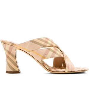 Burberry Mules A Quadri 75Mm - Neutro