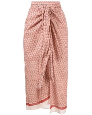 Brunello Cucinelli Geometric-Print Wrap Midi Skirt - Pink