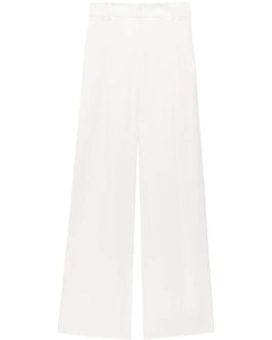Another Tomorrow Wide-Leg Pleated Linen Trousers - White